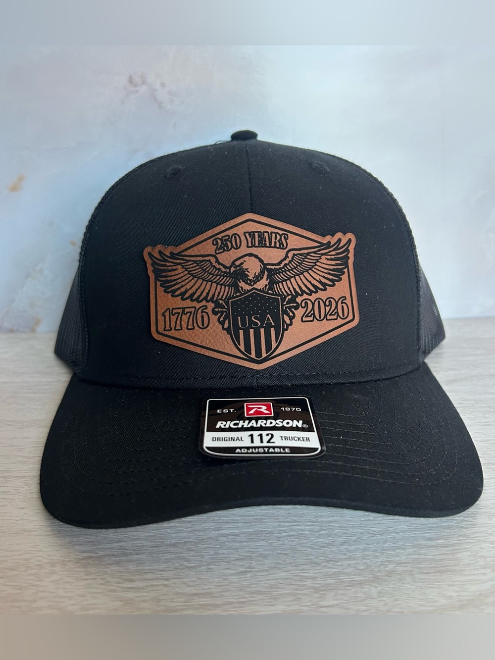 🇺🇸 Richardson 112 Trucker Hat 1776-2026 250 Years USA. Laser Engraved Patch.